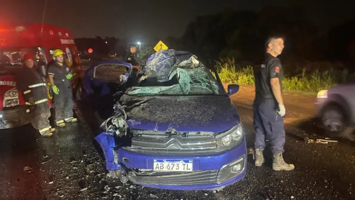 Fuerte choque entre un auto y un camión en Ruta 12, en el ingreso a Paraná: una mujer hospitalizada Policiales