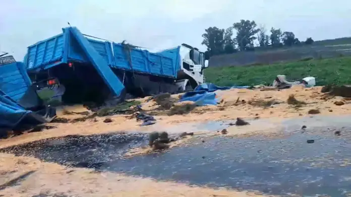 Tormentas en Entre Ríos: volcó un camión con soja en María Grande Policiales